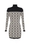 Elisabetta Franchi Mini Dress Turtleneck Jacquard Logo In Multicolor