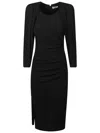 Elisabetta Franchi Crewneck Ruched Midi Dress With Zip Detail In Nero