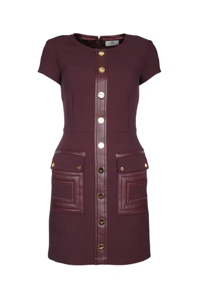 Elisabetta Franchi Maroon Double-layer Dress In Burgundy