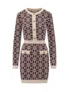Elisabetta Franchi Logo-jacquard Long-sleeved Mini Dress In Red