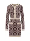 Elisabetta Franchi Logo-jacquard Long-sleeved Mini Dress In Red