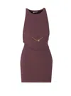Elisabetta Franchi Bordeaux Sleeveless Dress With Chain Decoration On The Front In Fabric Woman In Brown