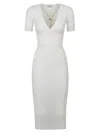 Elisabetta Franchi Necklace Embellished Ribbed Dress In White