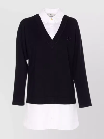 ELISABETTA FRANCHI DRESS WITH CONTRAST COLLAR AND V-NECKLINE