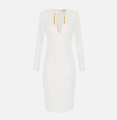 Elisabetta Franchi Dress With Jewel Chain In White
