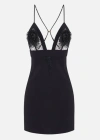 Elisabetta Franchi Plunging Neckline Mini Dress With Lace Detailing And Floral Embellishments In Black