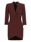 Elisabetta Franchi V-neck Crepe Mini Dress In Bordeaux