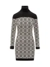 Elisabetta Franchi Jacquard-logo Turtleneck Mini Dress In Burro/nero