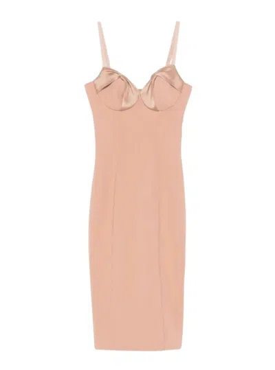 Elisabetta Franchi Dress With Satin Bows In Neutral