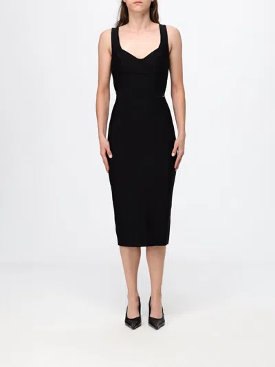 Elisabetta Franchi Heart-neckline Fitted Black Midi Dress With Gold Logo Pin