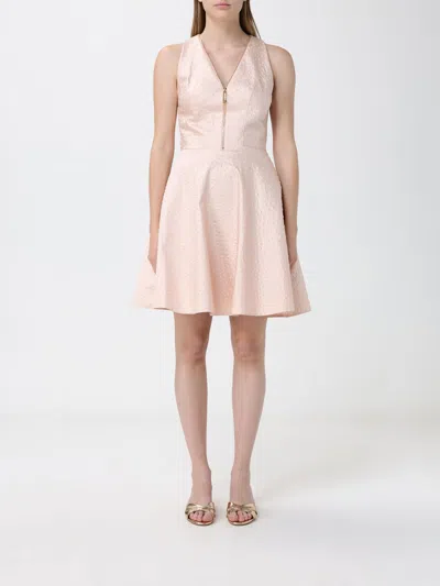 Elisabetta Franchi Dress In Taffeta Fabric With Ostrich Print In Pink