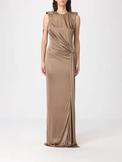 Elisabetta Franchi Open Back Sleeveless Red Carpet Dress In Brown