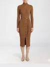 Elisabetta Franchi Dress In Openwork Knit Fabric With Jewel Belt In Brown