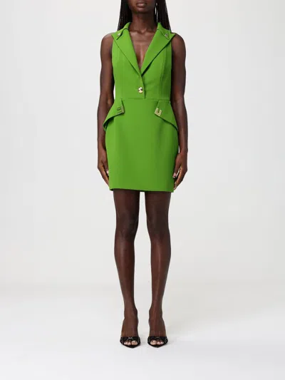 Elisabetta Franchi Double Layer Stretch Crepe Mini Dress In Green