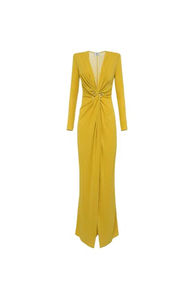 Elisabetta Franchi Piercing-detail Jersey Gown In Yellow