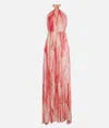 Elisabetta Franchi Halter Neck Maxi Length Printed Tie Detail