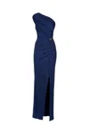 Elisabetta Franchi Draped One-shoulder Dress With Side Slit In Blue