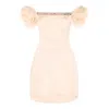 Elisabetta Franchi Shoulder-baring Fitted Mini Dress With Floral Embellishments