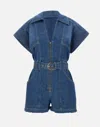 Elisabetta Franchi Mc Short Denim Monkey With Belt Detail