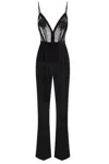 Elisabetta Franchi Black Jumpsuit With Deep Neckline And Lace Detail On The Front