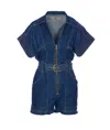 Elisabetta Franchi Mc Short Denim Monkey With Belt Detail