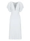 Elisabetta Franchi Light Blue Midi Dress With V-neck In White