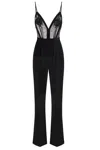 Elisabetta Franchi Black Jumpsuit With Deep Neckline And Lace Detail On The Front In Black