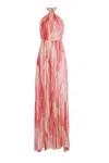 Elisabetta Franchi Halter Neck Maxi Length Printed Tie Detail In Pink