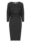 Elisabetta Franchi Black Viscose Midi Dress With Perforated Detailing In Black