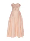 Elisabetta Franchi Embellished Floral Pleated Strapless Long Dress In Pink