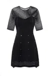 Elisabetta Franchi Fitted Mini Dress With Textured Design And Flared Hem In Black