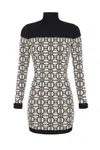 Elisabetta Franchi Form-fitting White Dress With Geometric Pattern In Black