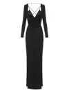 Elisabetta Franchi Draped Black Maxi Dress With Deep Neckline In Black