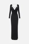 Elisabetta Franchi Draped Black Maxi Dress With Deep Neckline In Black