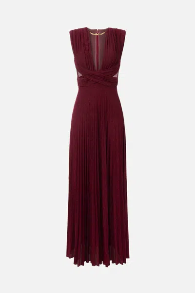 Elisabetta Franchi Burgundy Evening Dress With Deep V-neckbodice In Red