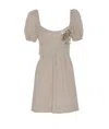 Elisabetta Franchi Backless Puff Sleeve Dress With Floral Lace In Beige