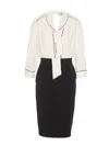 Elisabetta Franchi Viscose Blend Midi Dress With Detachable Skirt In Beige