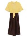 Elisabetta Franchi Abito Midi Combinato Giallo E Marrone In Beige E Bianco