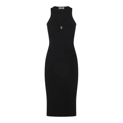 Elisabetta Franchi Stretch Ribbed Fabric Dress In Black
