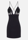 Elisabetta Franchi Plunging Neckline Mini Dress With Lace Detailing And Floral Embellishments In Black