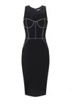 Elisabetta Franchi Fitted Midi Dress With Structured Bodice In Black