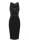 Elisabetta Franchi Fitted Midi Dress With Structured Bodice In Black