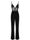 Elisabetta Franchi Black Jumpsuit With Deep Neckline And Lace Detail On The Front In Black