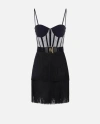 Elisabetta Franchi Mini Dress In Tulle And Fringes In Black