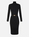 Elisabetta Franchi Dress In Ribbed Knit Fabric With Belt In Black