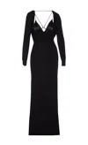 Elisabetta Franchi Draped Black Maxi Dress With Deep Neckline In Black