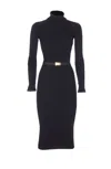 Elisabetta Franchi Dress In Ribbed Knit Fabric With Belt In Blue