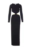 Elisabetta Franchi Crewneck Cut-out Maxi Dress With Gold Detail In Black