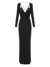 Elisabetta Franchi Draped Black Maxi Dress With Deep Neckline In Black