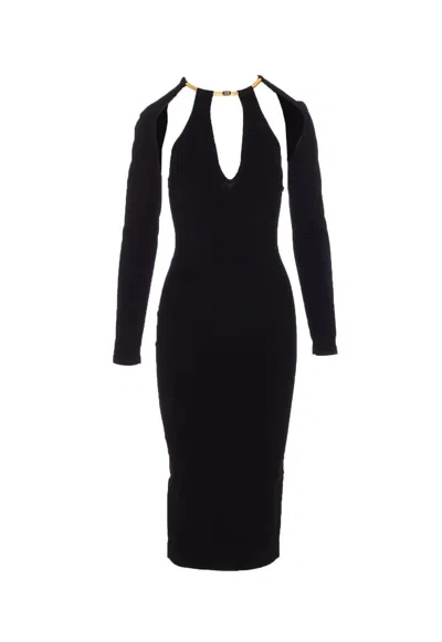 Elisabetta Franchi Bodycon Midi Dress Cut-out Design In Black